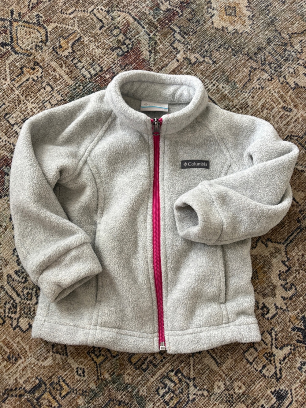 Columbia Light Gray Fleece Jacket with Pink Trim